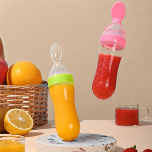 Biberón y cuchara de silicona para alimentar a los bebés